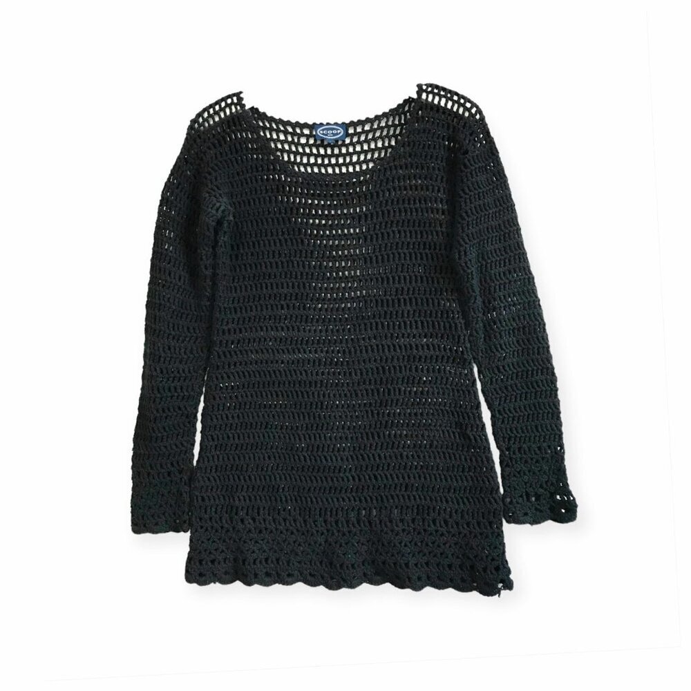 Scoop NYC Black Cotton Crochet Sweater, size S